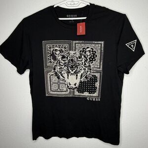 NWT Guess Rhinestone Tiger Paisley T Shirt Unisex 3XL Black Graphic Tee Cotton